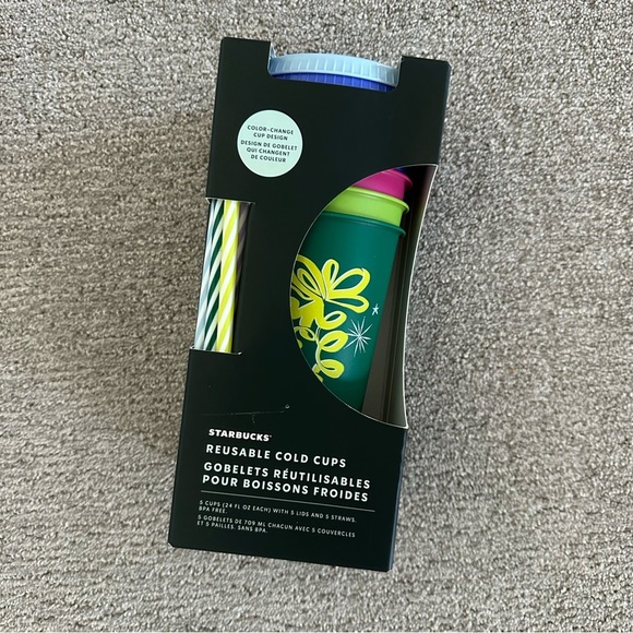 Starbucks 5-Pack Reusable Cold Cups Color Changing Tumblers Straws Lids Holiday - Picture 1 of 3